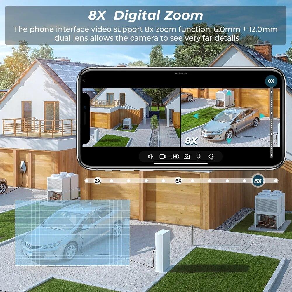 2024 New EU 9MP PTZ Wifi Camera Dual Screen 8X Digital Zoom Human Detection Outdoor Security Protection CCTV Surveillance IP Camera iCSee