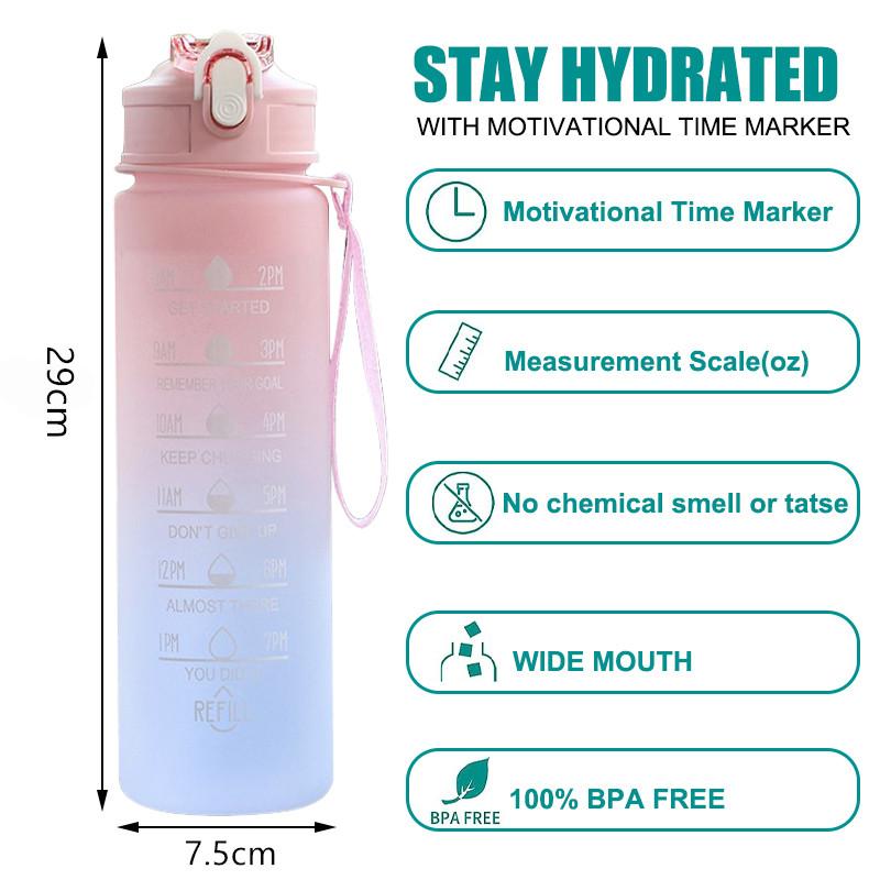 750ML Sports Water Bottle with Time Marker Leak-proof Cup Motivational Portable Water Bottle for Outdoor Sport Fitness BPA Free