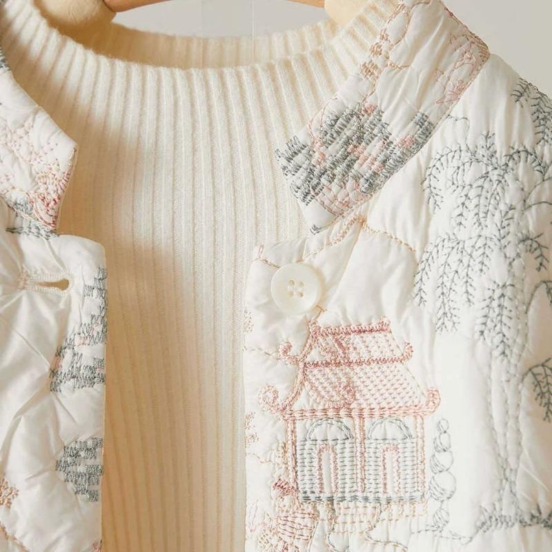 Vintage Chinesische Bestickte Baumwolljacke Damen Wintermantel Traditioneller Nationalstil Kleidung