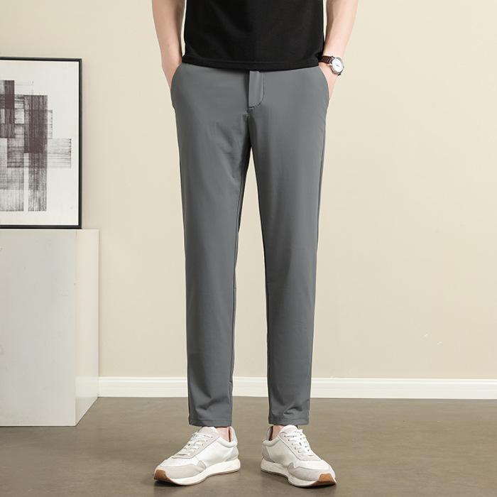 Spring and Summer Ice Silk Thin Straight Casual Pants Non-ironing and Anti-wrinkle Trousers Casual Small Pants Men's Slim Pants Men's Tide