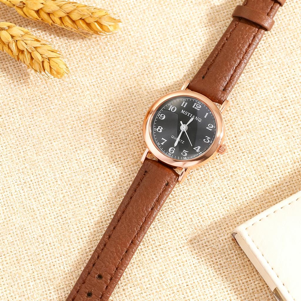 Simple Retro Round Alloy Dial Leather Strap Women's Quartz Watch, Suitable for Everyday Wear, Christmas and Thanksgiving Gifts