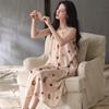 Summer New Women's Lyocell Nightdress Suspender Loungewear Fashionable Breathable Loose Chest Pad Medium and Long Dress
