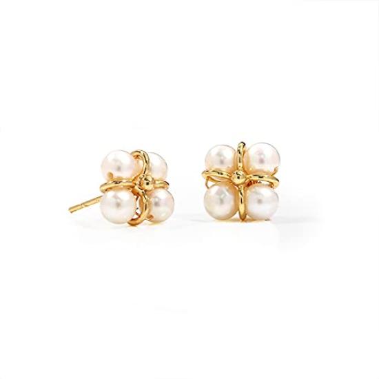 Pearl natural freshwater pearl earrings with 14k gold baby clover and Perfect for Free luxury gift wrapping on all C-Girls Shop Hanadama-grade