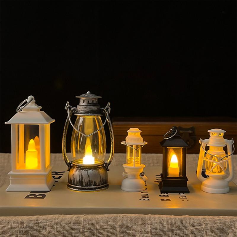 1Pcs Dollhouse Miniature Kerosen Lamp Home Decor Toy Mini Led Retro Glowing Lantern Simulation Cande Light Night Lamp