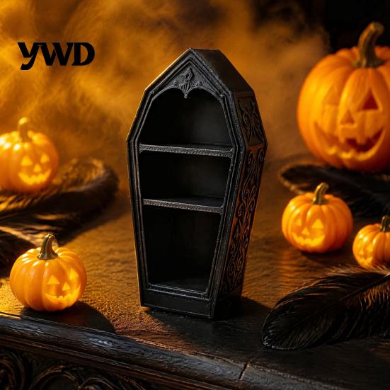 Compact Shelf for Miniature Figures Gothic Coffin-Shaped Jewelry Storage Box, 3D Printed Mini Casket Ring Box Trinket Holder, Halloween Spooky