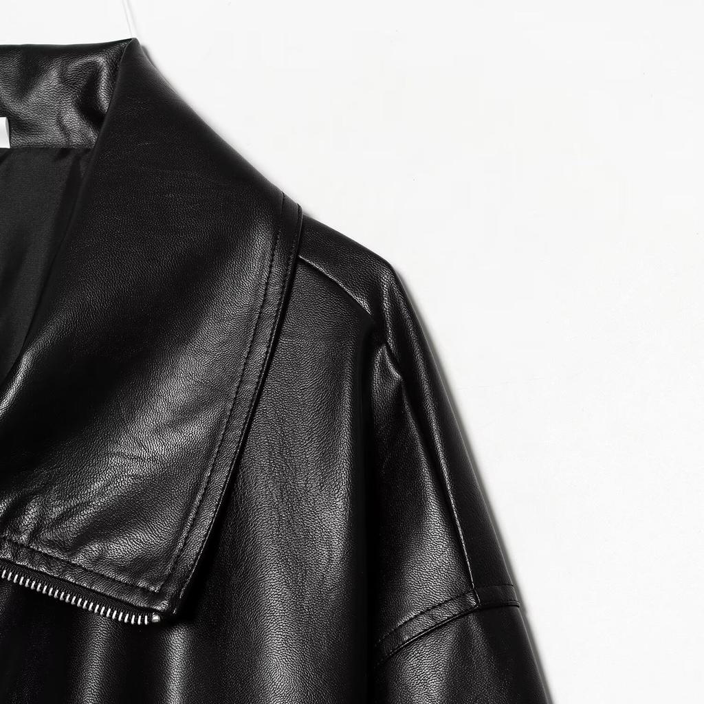New, Loose Functional Leather Bomber Jacket 0475135