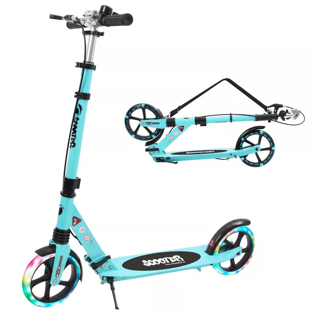 Kickboard Scooter for Kids and Glowing LED Kickboard for Adults and with Handle Three Level Entrance for and Blue Adults, Tires, Children, Foldable,