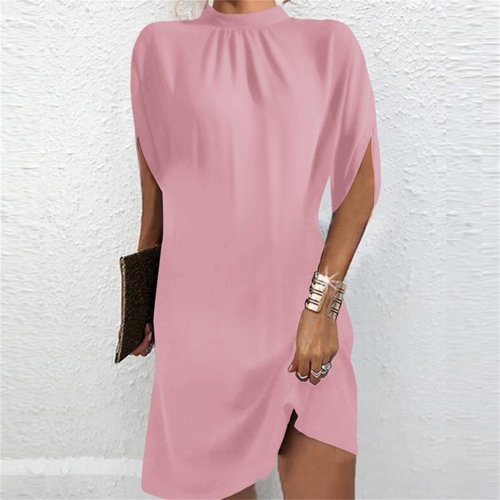 

Women’s Loose Fit Batwing Sleeve Crew Neck Dress Soft Fabric Relaxed Silhouette Casual Style Above Knee Length Comfortable XL розовый
