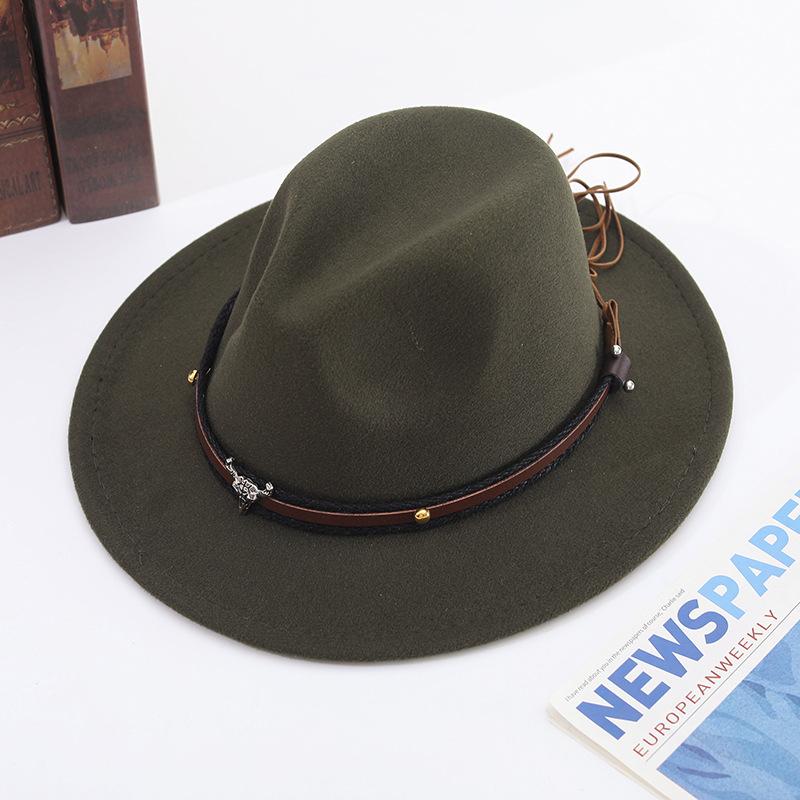 Zylinderhut Frühling und Herbst Jazzhut Hut mit großer Krempe Stierkopf Gürtel Accessoires Filzhut Tide