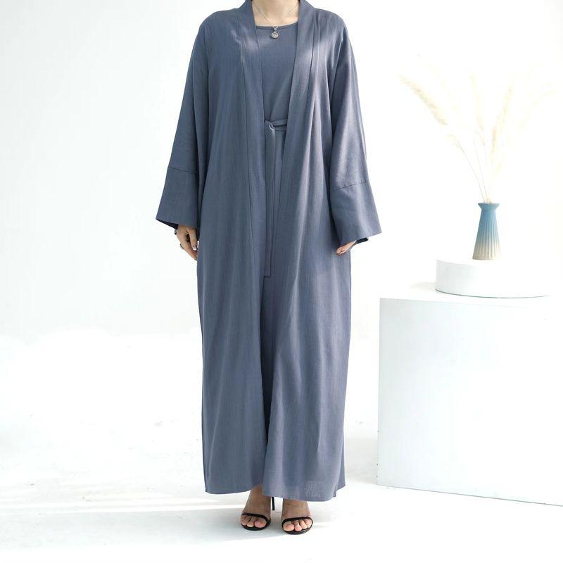 New Middle East Dubai Solid Cardigan Robe Dress Ethnic Style Solid Color Dress