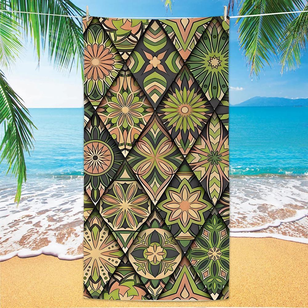 Bohemian Mandala Beach Towel Quick Dry Sand Free Microfiber Bath Towel Geometric Diamond Print Blanket for Summer Pool Travel