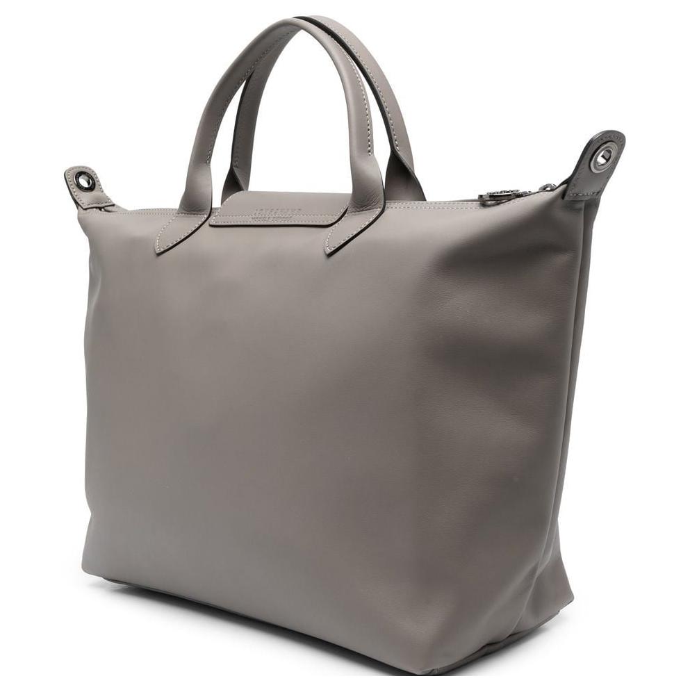 Longchamp Le Pliage Minimalist Elegant Snap Button Zipper Closure Leather Shoulder Crossbody Tote Bag Large Women Handbags Gray 10201987P55