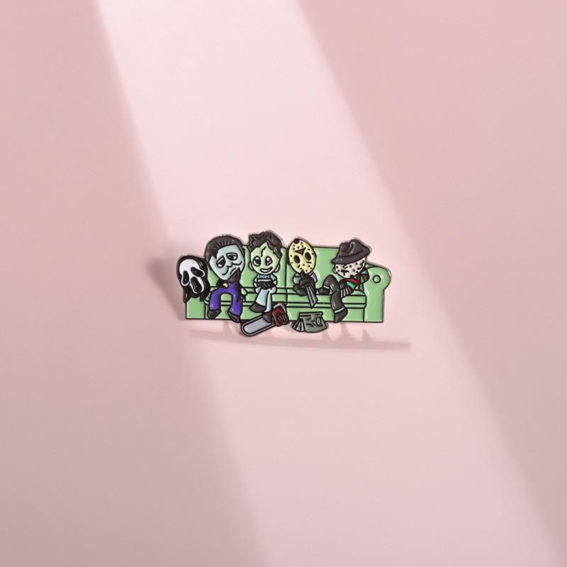 Trendy Enamel Alloy Brooch With Distinctive Chainsaw Skull And Cartoon Inspiration