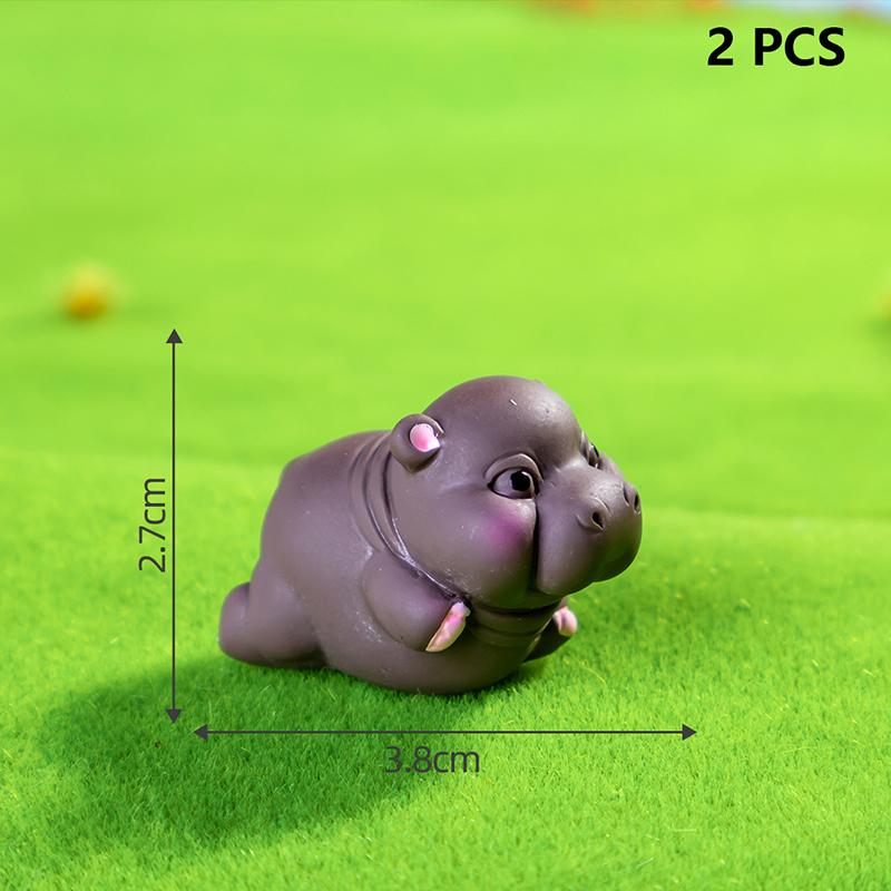 2Pcs Desktop Decoration  Simulated Pigmy Hippopotamus Eye-Catching Action Figure Trendy Ornament Cute Figurine