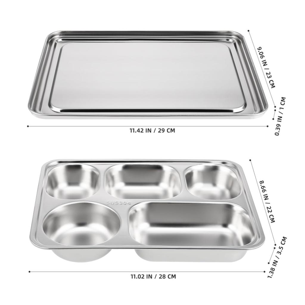BESTOYARD Stainless Steel Lunch Plate, Divided Plate, Food Tray, Stylish Divided Plate, 5 Compartments (with Lid), Perfect for Camping and BBQ