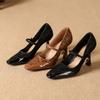 High Heels Women Spring and Autumn New French Black Leopard Retro 2026 Mary Jane Shoes Square Toe Single Shoes