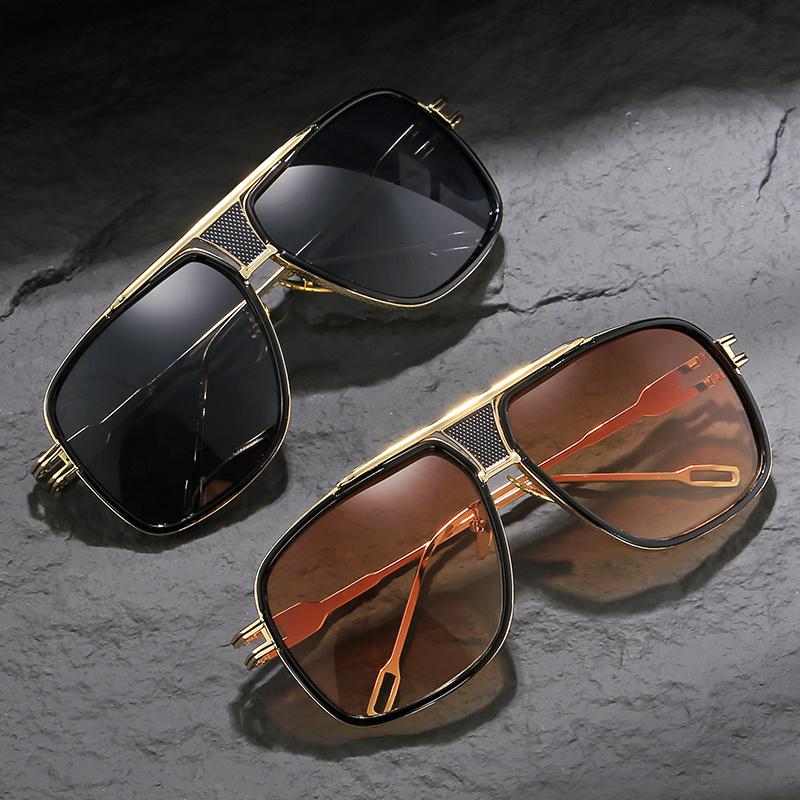 Vintage-inspired Large Frame Sunglasses for Men & Women-double Bar Copper Alloy Dark Lenses Classic Street Fashion Style