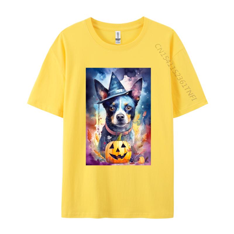 Halloween Blue Heeler With Pumpkins Dog T Shirt New Coming Cotton Adult T Shirt Slim Fit Fitted Round Neck TShirt