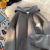 Korean Style Loose Fit Unisex Cat Print Hooded Sweatshirt For Autumn Winter