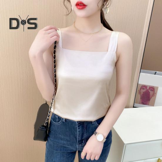Women Vest Square Collar Sleeveless Smooth Tank Tops Solid Color Breathable Casual Camisole Daily Wear