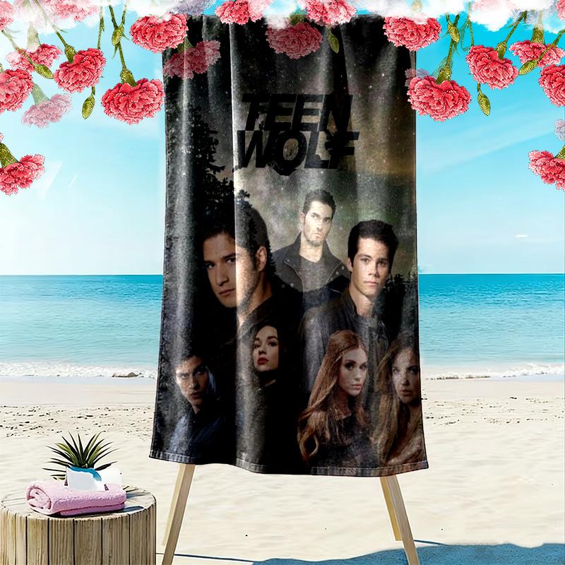 Teen Wolf Aufdruck Strandtuch, Großes Weiches Schnelltrocknendes Handtuch für Strand Camping Schwimmen