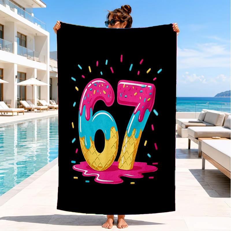 Energy Number 67 Design Beach Towel, Quick-drying, Easy to Care for, Suitable for Both Fitness and Beach Vacations,Sports Essential