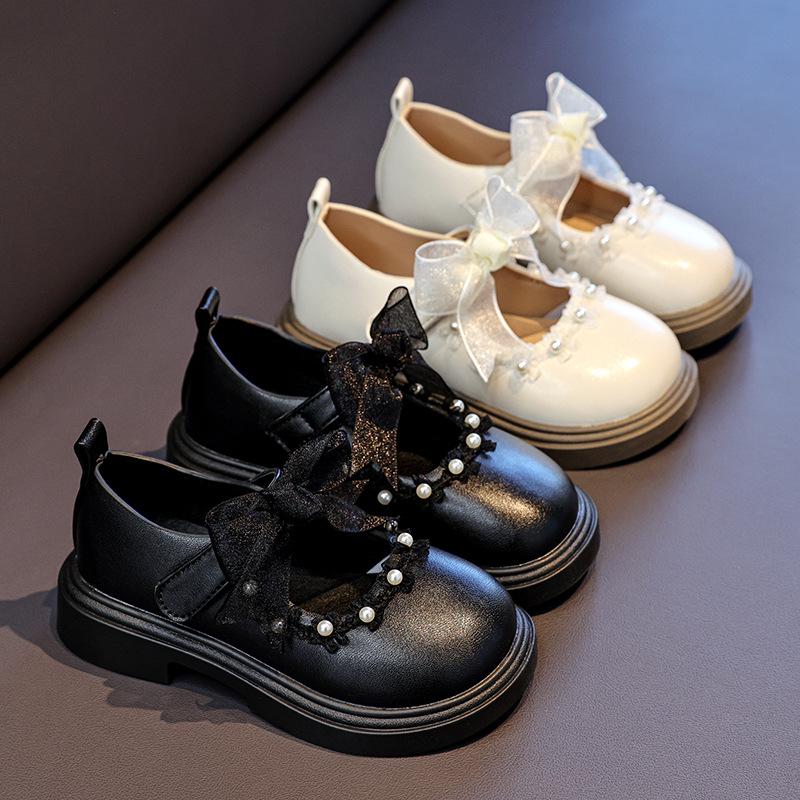 Chic Girls' White Princess Dress Shoes, 2025 Autumn Collection, Soft Sole Leather, Casual Elegance