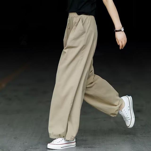Unisex High-Waisted Wide-Leg Jogger Pants – Versatile, Loose, Slimming, Solid Color, Casual Sportswear with Jogger Cuffs.