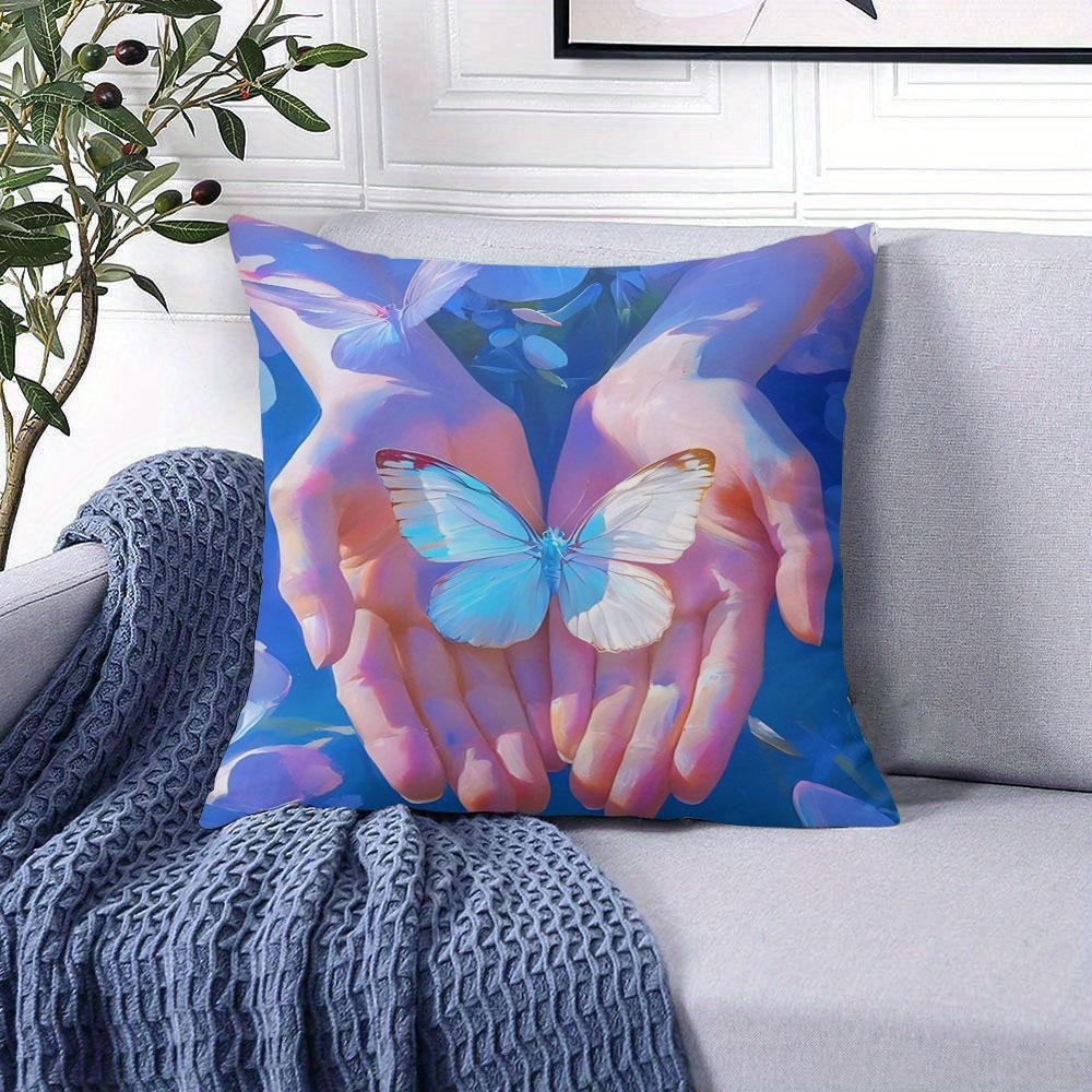 Butterfly In Palms Square Jacquard Pillow Cover for Sofa Office Waist Cushion Cover Home Decorative Pillowcase