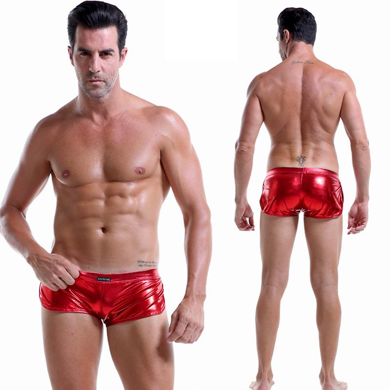 1 Stück Metallic Hipster Trunks Shorts Mode Unterwäsche Sommer Herren Stretch Boxer Einfarbig Glänzend Shorts Polyesterfaser Bademode