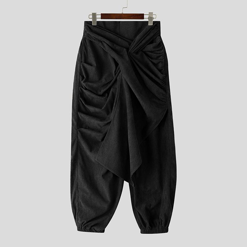 

INCERUN Мужские брюки галифе из текстурного вельвета с эластичной талией и оборками, повседневные 5XL