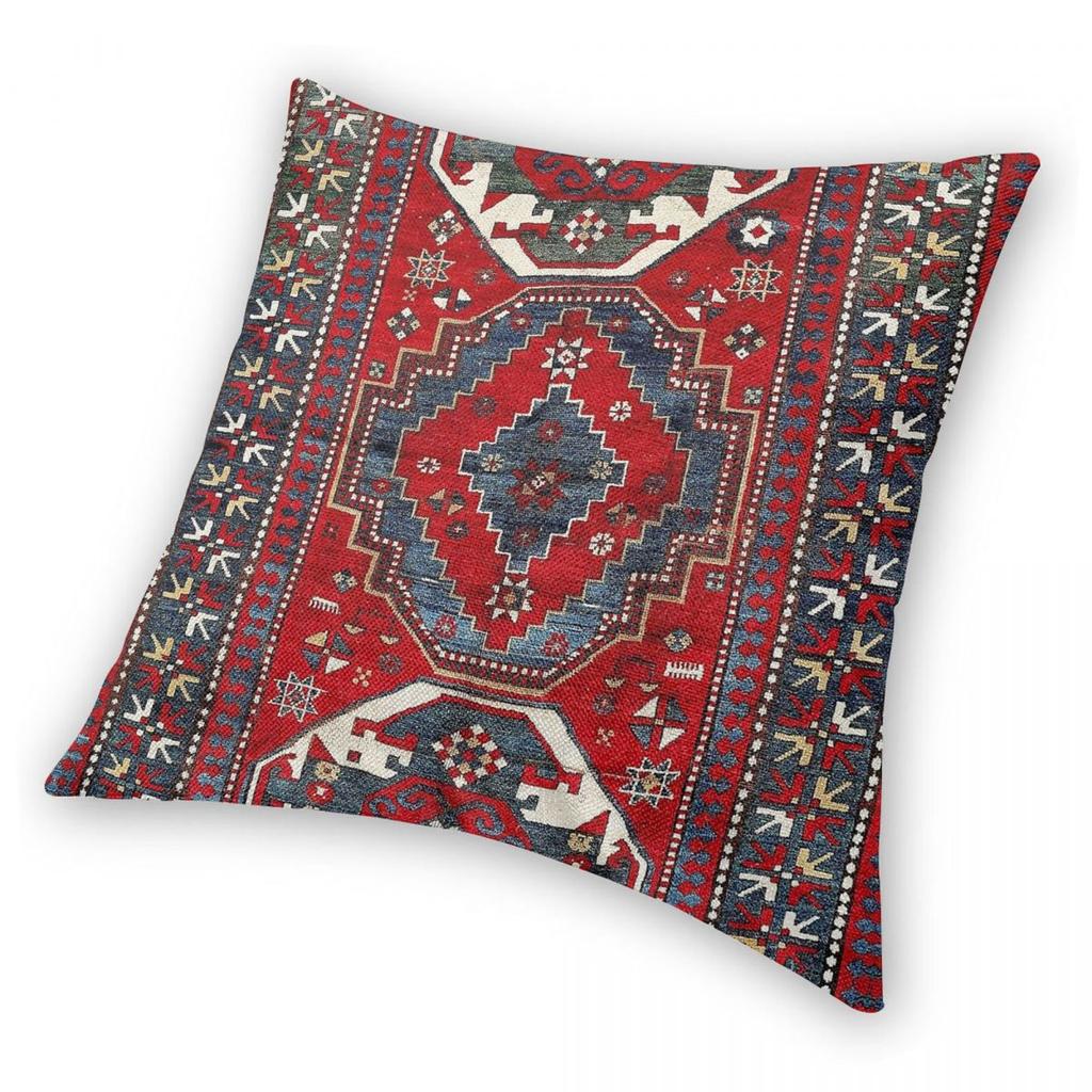 Kazak Three Medallion Tribal Square Pillowcase Polyester Linen Velvet Pattern Zip Throw Pillow Case Home Cushion Cover 45X45