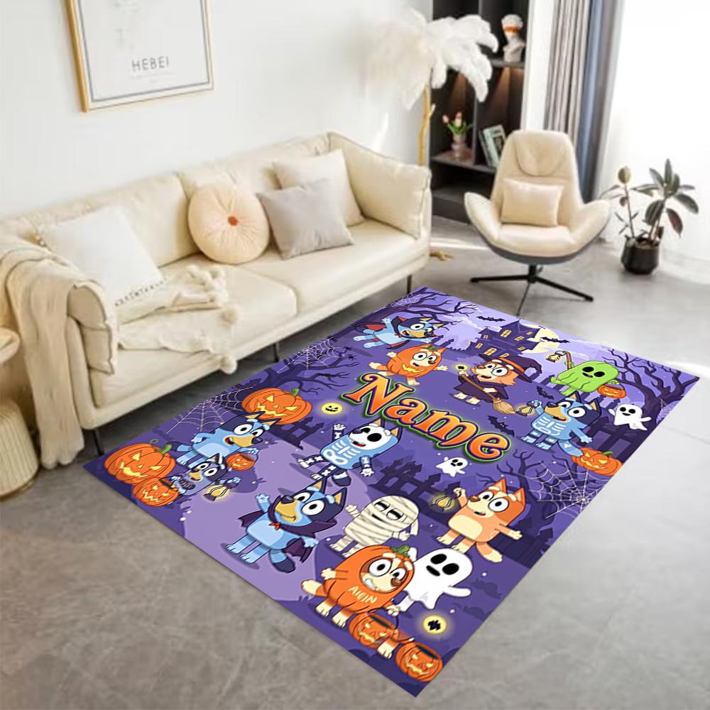Halloween Bluey Family Personalized Text Area Rug Design for Entryway Dining Room Living Rooms Decorate Room Antislip Carpet Decorate Offices