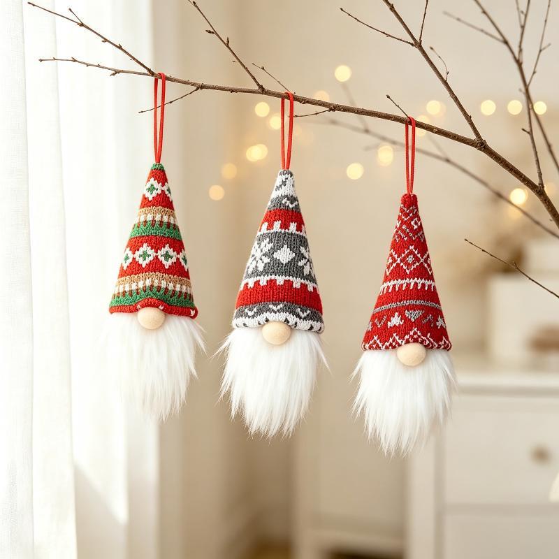 3Pcs Cute Christmas Nordic Knitted Dolls Ornaments Doll Hanging Pendant For Diy Xmas Tree Home Party Decoration
