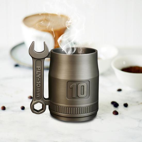 Stainless Steel Cup 10mm Wrench Cup Personalized Retro Coffee Mug for Machinist Gear Heads And Tool Lovers