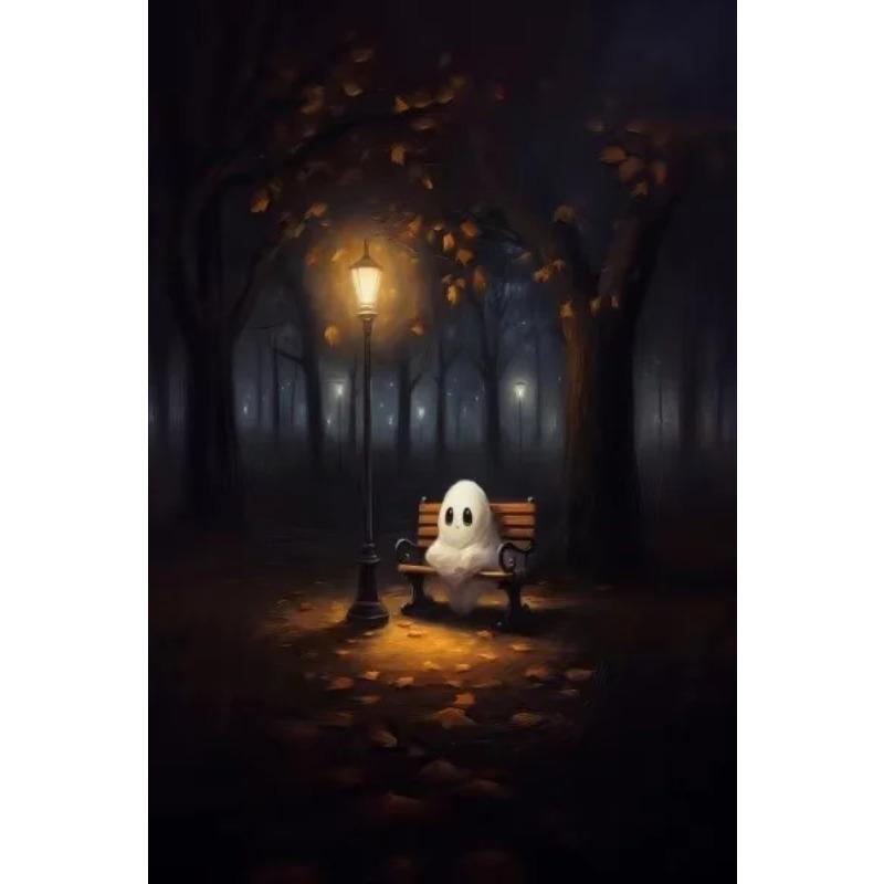 Halloween Ghost Poster Cute Ghost Forest Canvas Printing Poster Wall Art Festival Decoration Painting for Home Living Room Decor
