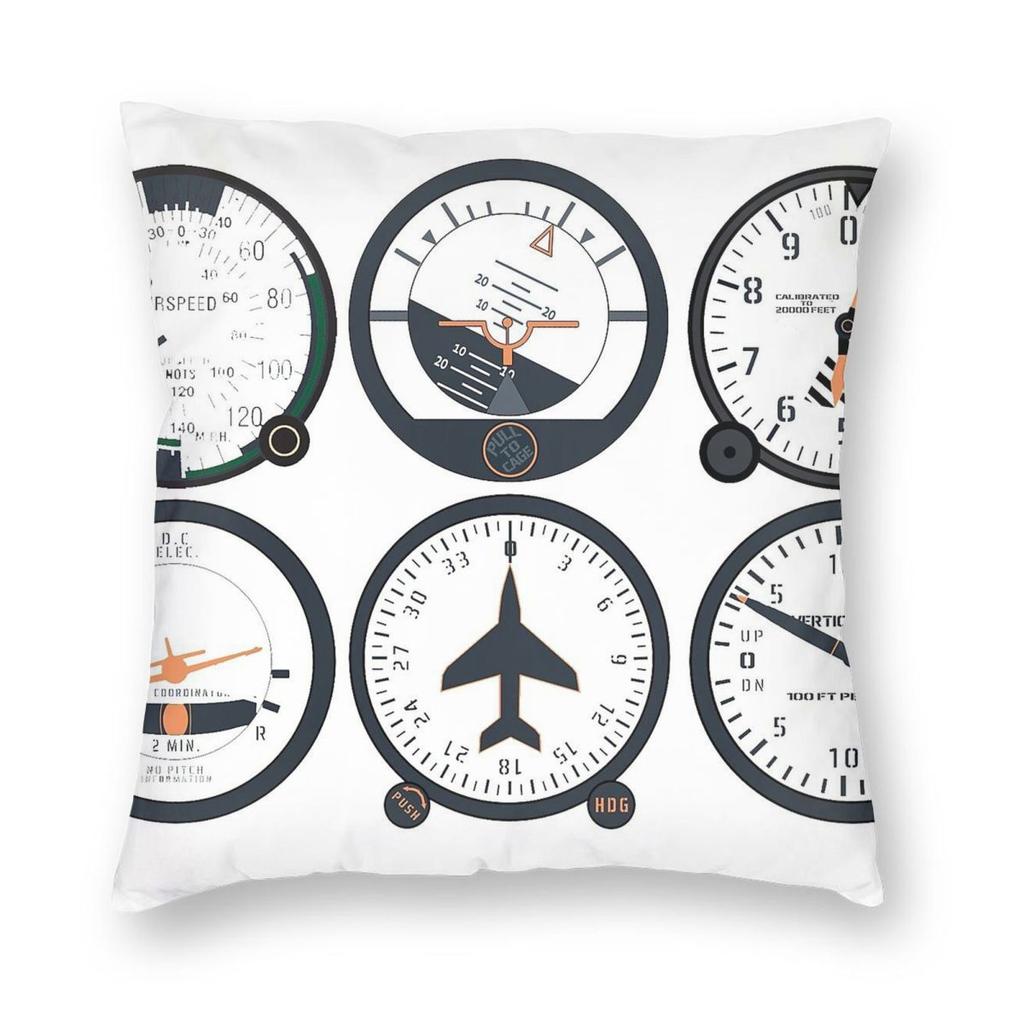 Basic Six Flight Instruments Square Pillowcase Polyester Linen Velvet Creative Zip Decor Car Cushion Cover