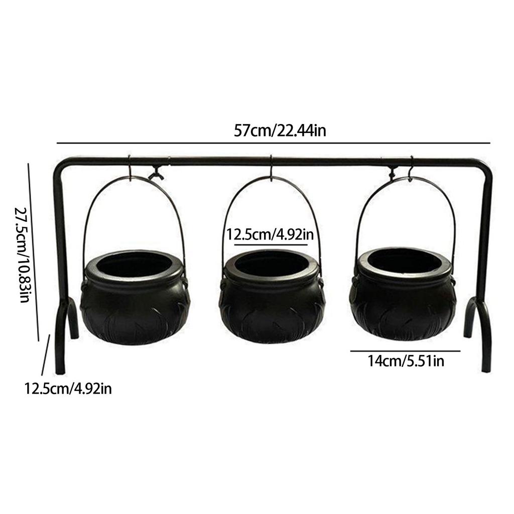 3 Pcs Witches Cauldron Serving Bowls on Rack Halloween Party Decorations Hanging Black Cauldron Bowls for Kitchen