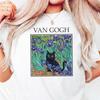 Van Gogh Irises Black Cat Shirt, Artistic Floral Pet Tee, Comfort Colors®