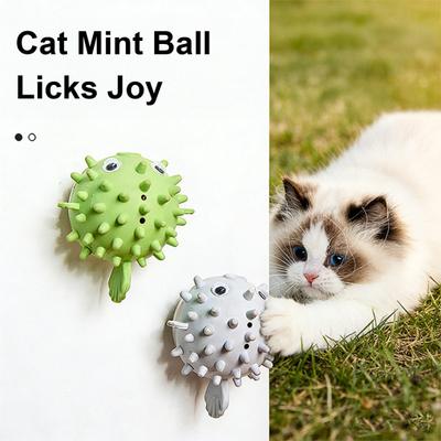 Catnip Ball Cat Toy Pufferfish Ball Rotatable Lick Toy Rubber Interactive Chew Toy Kitten Teething Ball for Indoor Cats Teeth Cleaning Entertainment
