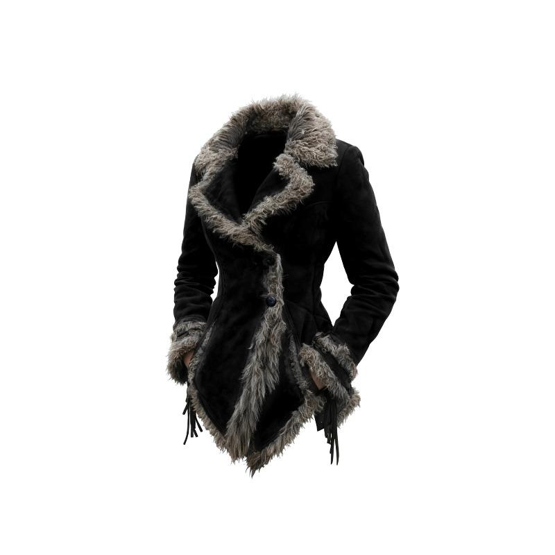 Euro Size Women's Vintage Suede Coat Sweater Collar Lapel Beggar Jacket