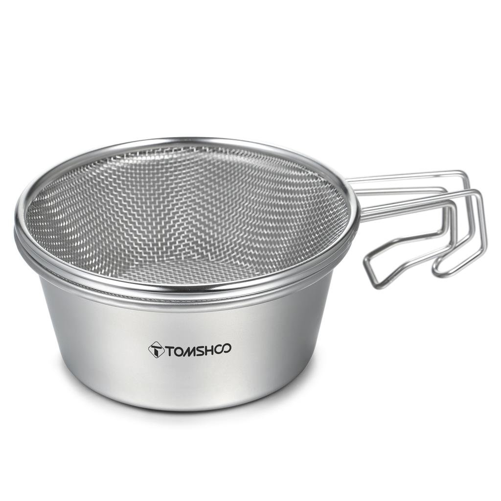 TOMSHOO Bol Sierra din oțel inoxidabil cu strecurătoare de plasă și capac pentru drumeții în camping