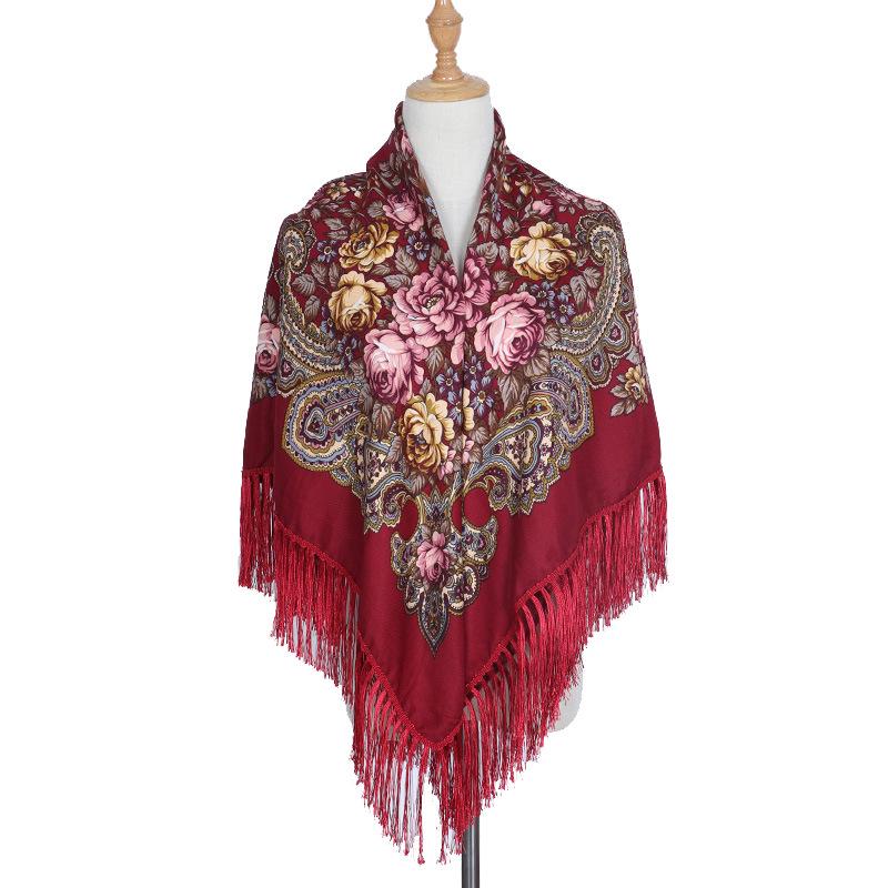 Ethnic Cheongsam Shawl: Russian Print Square Scarf Headscarf