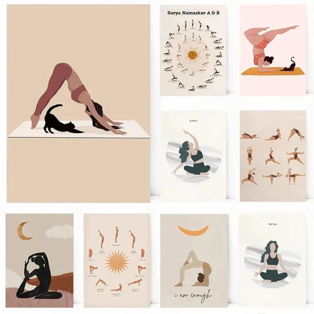 Yoga Liebhaber Posen Verschiedene Professionelle Bewegungen Kaffee Katze Poster Druck Wandkunst Bilder Leinwand Malerei Zimmer Heimdekor