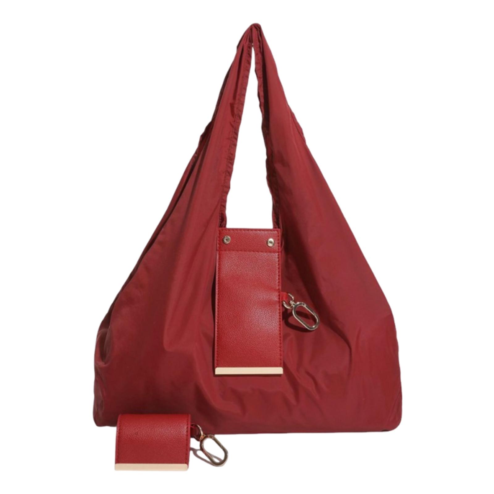 Складная сумка-тоут из ПУ-кожи с брелоком-брелоком, сумка-тоут, многоразовая, складная, дорожная сумка для хранения, сумка с подвеской-аксессуаром вино красного