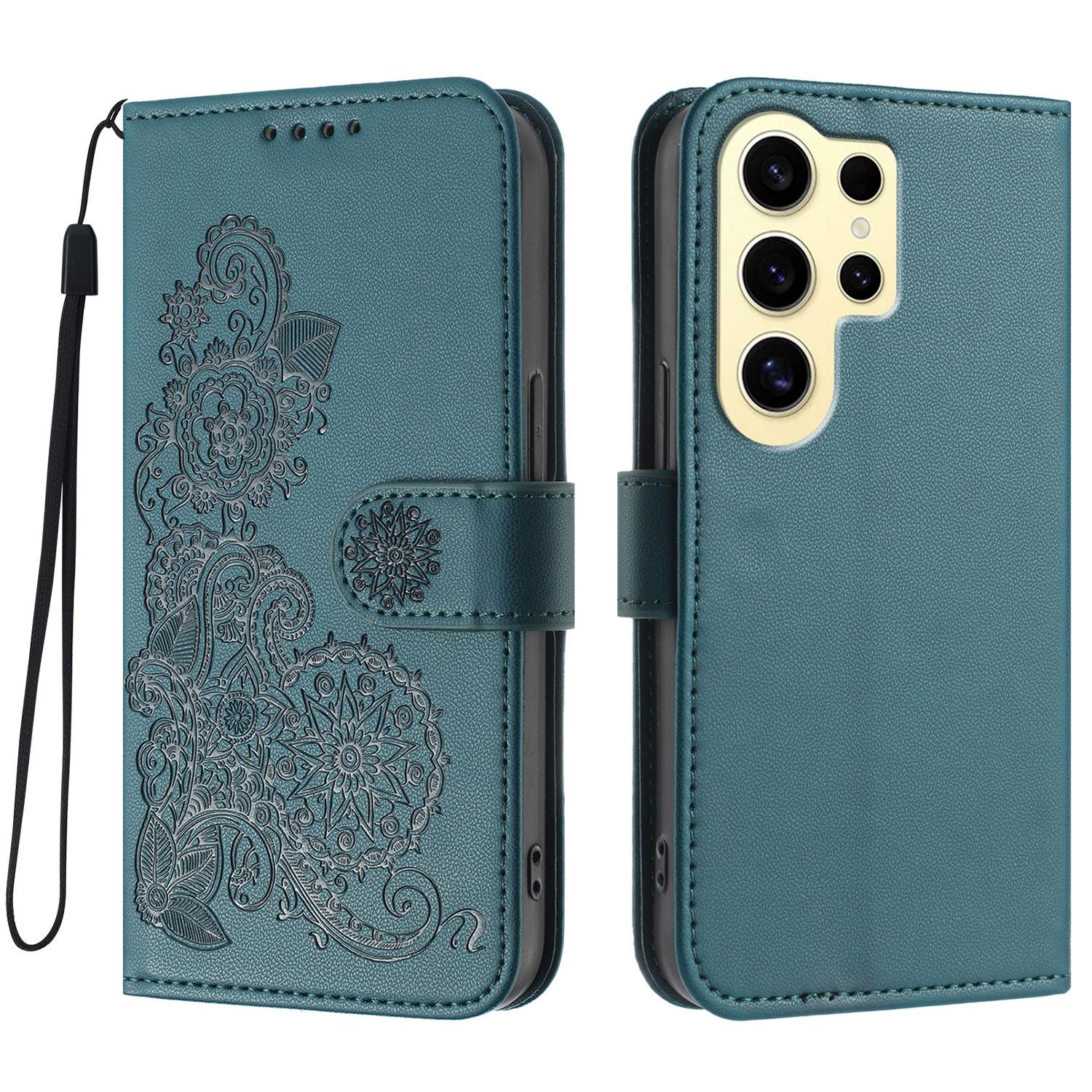 

For Samsung Galaxy S24 Ultra Phone Cases Mandala Flower Leather Wallet Mobile Cover with Strap E