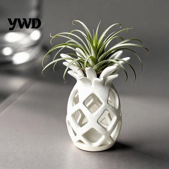 Decorative Window Sill Planter Hollow Pineapple Flower Vase for Air Plants, 3D Printed Geometric Small Plant Display Holder Planter, Desktop