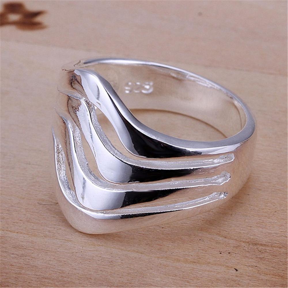 925 Sterling Silver Four Line Smooth Surface Ring Fashion Wedding Jewelry