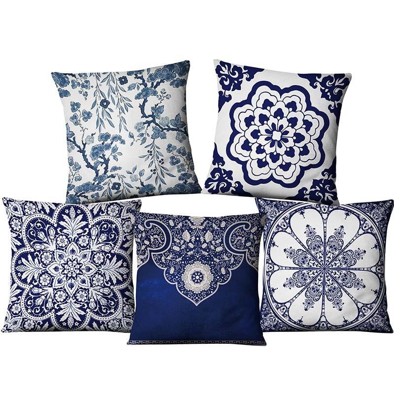 Chinese Style Blue And White Porcelain Pattern Pillow Case New Cushion Cover Chinese Style Blue And White Porcelain Pattern Pillow Case New Cushion Cover