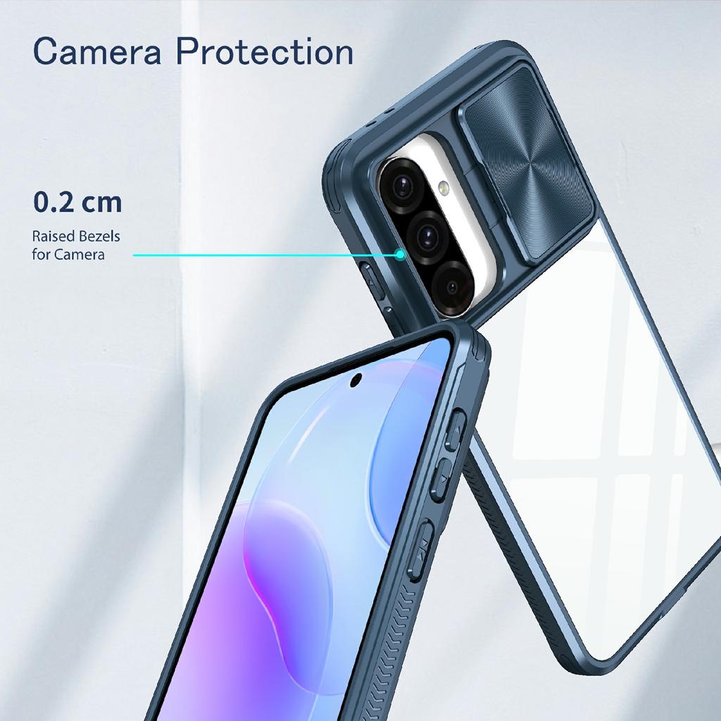 For Samsung Galaxy A56 5G Case TPU + PC Clear Phone Cover with CD-Veins Camera Lens Sliding Lid